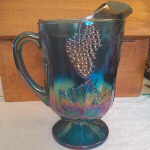 VTG Blue Carnival Glass "Harvest Grape" Pitcher